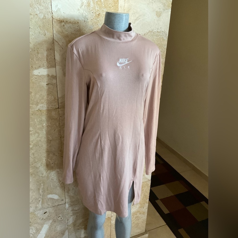 Nike Air Bodycon Dress Womens Pink Mock Neck Long Sleeve